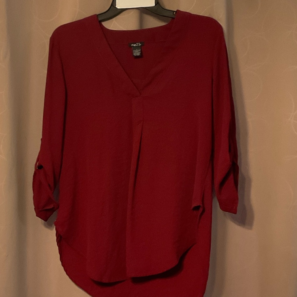 Rue21 Women's Deep Red V-Neck Roll-Tab Tunic